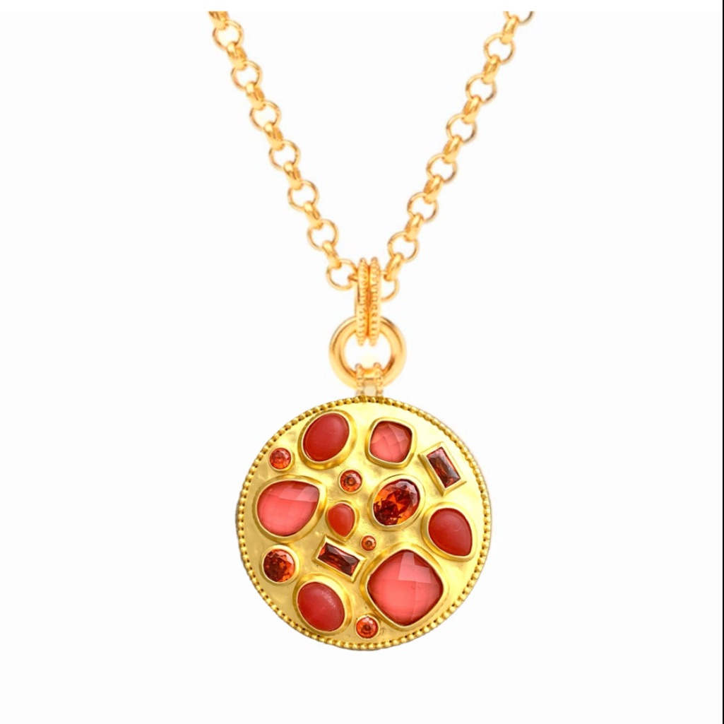 Julie Vos Antonia Statement Mosaic Pendant In Coral Rolo Chain.